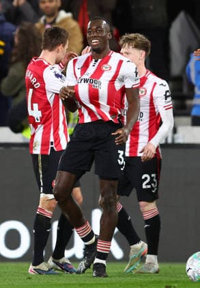 London, England, 16th March 2026. Michael Kayode of Brentford celebrates after scoring to make it 1-0 during the Brentford vs Wolverhampton Wanderers Premier League match at Gtech Community Stadium, London. Picture credit should read: Paul Terry Sportimage EDITORIAL USE ONLY. No use with unauthorised audio, video, data, fixture lists, club league logos or live services. Online in-match use limited to 120 images, no video emulation. No use in betting, games or single club league player publications. SPI_023_PT_Brentford_Wolves SPI-4606-0023