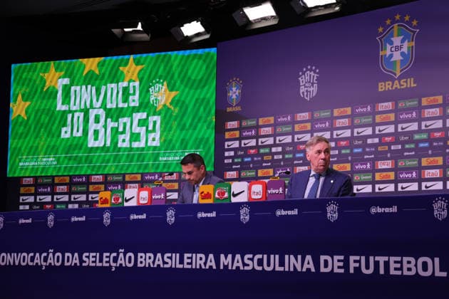 Carlo Ancelotti announces the Brazilian squad for the international friendlies against France and Croatia Brazil s national football team coach Italian Carlo Ancelotti (right) during a press conference, PK, Pressekonferenz to announce the squad for the international friendlies against France and Croatia, at the Brazilian Football Confederation headquarters, in Rio de Janeiro, Brazil, on March 16, 2026. Photo: PEDRO KIRILOS ESTADAO CONTEUDO RIO DE JANEIRO RJ BRAZIL  Copyright: xPEDROxKIRILOSx