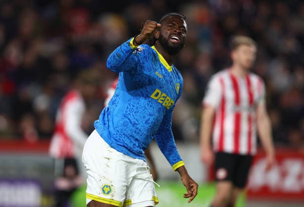 London, England, 16th March 2026. Tolu Arokodare of Wolverhampton Wanderers celebrates after scoring to make it 2-2 during the Brentford vs Wolverhampton Wanderers Premier League match at Gtech Community Stadium, London. Picture credit should read: Paul Terry Sportimage EDITORIAL USE ONLY. No use with unauthorised audio, video, data, fixture lists, club league logos or live services. Online in-match use limited to 120 images, no video emulation. No use in betting, games or single club league player publications. SPI_037_PT_Brentford_Wolves SPI-4606-0037
