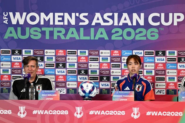 ASIAN CUP WOMEN PRESS CONFERENCES, Japan Head Coach Nils Nielsen (left) and player Momoko Tanikawa speas to media ahead of the Women s Asian Cup semi-final at Accor Stadium in Sydney, Tuesday, March 17, 2026. ( NO ARCHIVING SYDNEY NEW SOUTH WALES AUSTRALIA  Copyright: xDANxHIMBRECHTSx 20260317111007553078