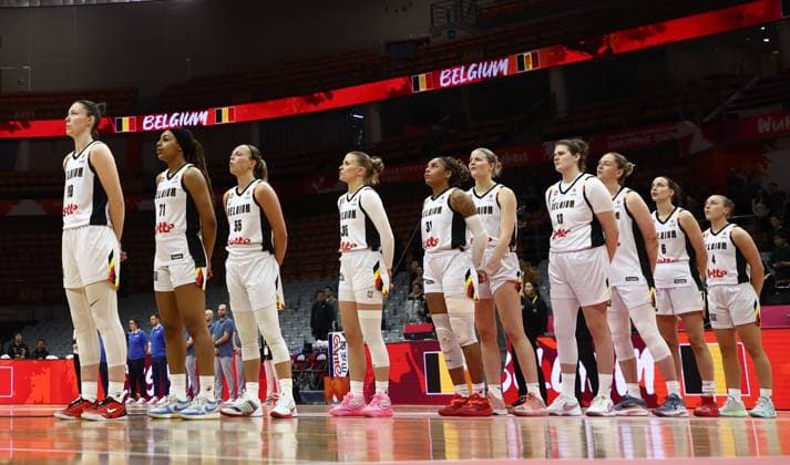 Belgian Cats players pictured at the start of a basket game between Belgium s national team, Nationalteam Belgian Cats and Czech Republic, in Wuhan, China, on Tuesday 17 March 2026, the fifth game (out of 5) of the qualifications phase for the World Cup Basket tournament. NIKOLAxKRSTIC  x167811455x