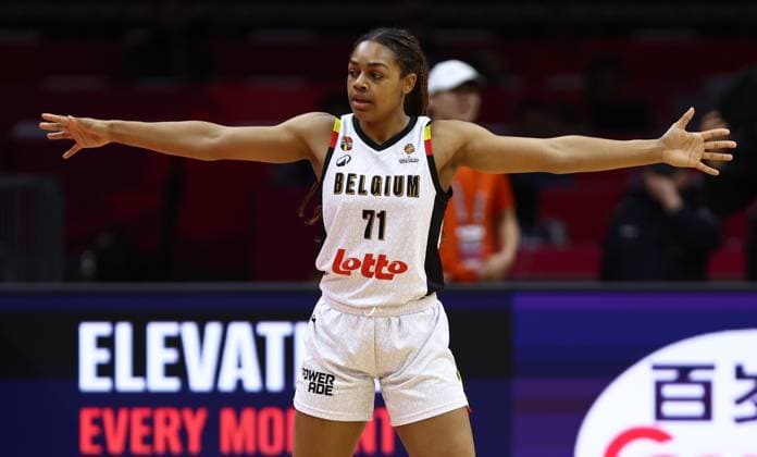 Belgium s Alicia Courthiau gestures during a basket game between Belgium s national team, Nationalteam Belgian Cats and Czech Republic, in Wuhan, China, on Tuesday 17 March 2026, the fifth game (out of 5) of the qualifications phase for the World Cup Basket tournament. NIKOLAxKRSTIC  x167816962x