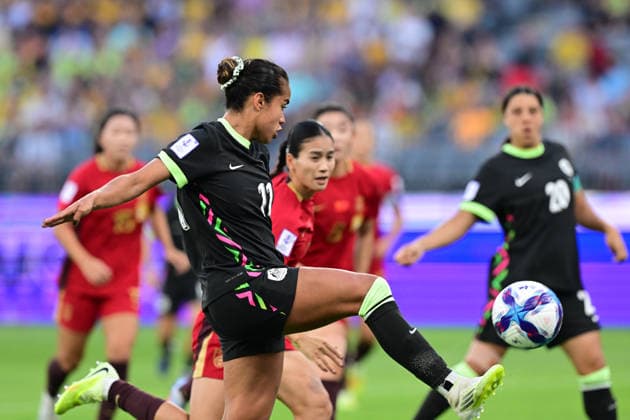 SOCCER ASIAN CUP WOMEN MATILDAS CHINA, Mary Fowler of Australia with a missed opportunity in front of goal during the AFC Women s Asian Cup Semi Final 1 match between Australia and China at Optus Stadium in Perth, Tuesday, March 17, 2026. ( NO ARCHIVING, EDITORIAL USE ONLY Perth Western Australia Australia  Copyright: xDeanxLewinsx 20260317124610140114