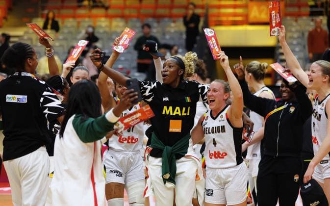 Belgian Cats players celebrate after winning a basket game between Belgium s national team, Nationalteam Belgian Cats and Czech Republic, in Wuhan, China, on Tuesday 17 March 2026, the fifth game (out of 5) of the qualifications phase for the World Cup Basket tournament. NIKOLAxKRSTIC  x167819200x