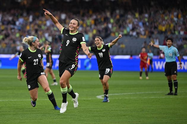 SOCCER ASIAN CUP WOMEN MATILDAS CHINA, Caitlin Foord of Australia celebrates after scoring a goal during the AFC Women s Asian Cup Semi Final 1 match between Australia and China at Optus Stadium in Perth, Tuesday, March 17, 2026. ( NO ARCHIVING, EDITORIAL USE ONLY Perth Western Australia Australia  Copyright: xDeanxLewinsx 20260317165706084758