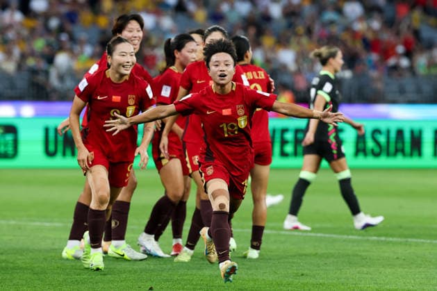PERTH, AUSTRALIA - MARCH 17: Zhang Linyan 19 of China celebrates scoring a goal during the AFC Women s Asian Cup Australia 2026 Semifinal match between Australia and China at Perth Stadium on March 17, 2026 in Perth, Australia.  Copyright: xWuxZhizhaox 111628861266