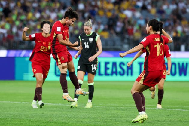 PERTH, AUSTRALIA - MARCH 17: Zhang Linyan 19 of China celebrates scoring a goal during the AFC Women s Asian Cup Australia 2026 Semifinal match between Australia and China at Perth Stadium on March 17, 2026 in Perth, Australia.  Copyright: xWuxZhizhaox 111628861473