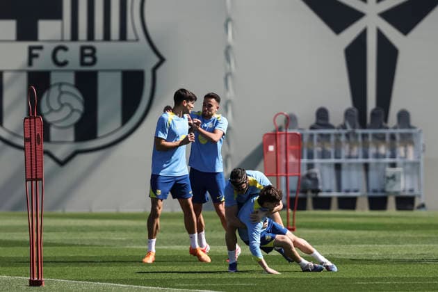 March 17, 2026, Sant Joan Despi, Barcelona, SPAIN: Gerard Martin, Eric Garcia, Gavi and Robert Lewandowski during the training day of FC Barcelona, Barca ahead UEFA Champions League 2025 26, football match against Newcastle United at Ciutat Esportiva Joan Gamper on March 17, 2026 in Sant Joan Despi, Barcelona, Spain. Sant Joan Despi SPAIN - ZUMAa181 20260317_zaa_a181_016 Copyright: xJavierxBorregox
