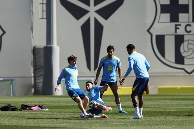 March 17, 2026, Sant Joan Despi, Barcelona, SPAIN: Eric Garcia and Gavi during the training day of FC Barcelona, Barca ahead UEFA Champions League 2025 26, football match against Newcastle United at Ciutat Esportiva Joan Gamper on March 17, 2026 in Sant Joan Despi, Barcelona, Spain. Sant Joan Despi SPAIN - ZUMAa181 20260317_zaa_a181_017 Copyright: xJavierxBorregox