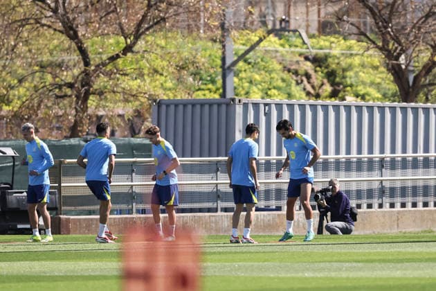 March 17, 2026, Sant Joan Despi, Barcelona, SPAIN: Fermin Lopez and Ferran Torres during the training day of FC Barcelona, Barca ahead UEFA Champions League 2025 26, football match against Newcastle United at Ciutat Esportiva Joan Gamper on March 17, 2026 in Sant Joan Despi, Barcelona, Spain. Sant Joan Despi SPAIN - ZUMAa181 20260317_zaa_a181_020 Copyright: xJavierxBorregox