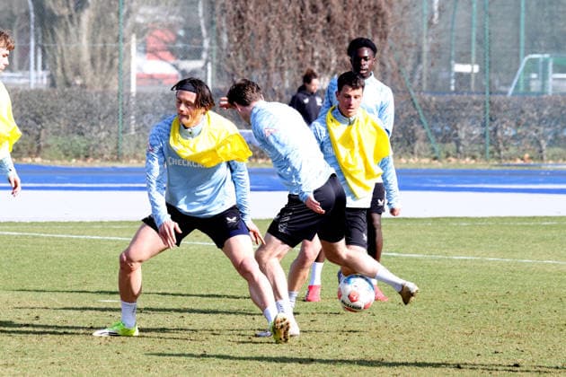 DEU, DFL, 2 FBL Hertha BSC, Training, 17 03 2026, Hanns Braun Stadion, Berlin, DEU, DFL, 2 FBL Hertha BSC, Training, in the picture Fabian Reese Hertha BSC Berlin 11 , Diego Demme Hertha BSC Berlin 6 , Leon Jensen Hertha BSC Berlin 5 DFL regulations prohibit any use of Photographs as image sequences and or quasi video nordphotoxGmbHx xEngler nph00076
