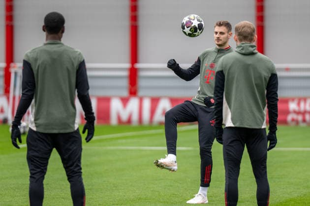 Josip Stanisic 44 FC Bayern Muenchen , final training before the UEFA Champions League match against Atalanta Bergamo, season 2025 2026 at Saebener Strasse 17 03 2026 DFB regulations prohibit any use of photographs as image sequences and or quasi video Muenchen Bayern Germany Copyright: xkolbert-press UlrichxGamelx