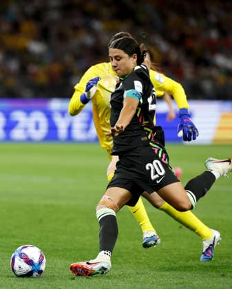 (260317) -- PERTH, March 17, 2026 -- Sam Kerr of Australia shoots during the semifinal of Women s Asian Cup between China and Australia at Perth Stadium in Perth, Australia, March 17, 2026. ) (SP)AUSTRALIA-PERTH-FOOTBALL-WOMEN S ASIAN CUP-SEMIFINAL-CHN VS AUS MaxPing 