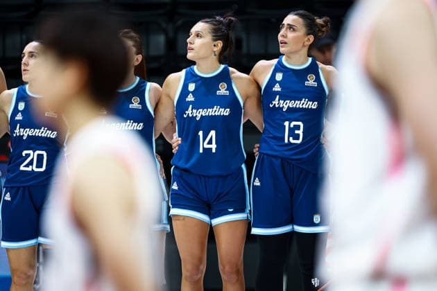 Japan vs Argentina Women s Basketball World Cup 2026 Qualifying Tournaments Florencia Chagas of Argentina national team, Nationalteam and Candela Gentinetta of Argentina National Team stand during National Anthem ahead of the Women s Basketball World Cup 2026 Qualifying Tournaments Group Phase - Group A between Japan National Team and Argentina National Team at Turkcell Basketball Development Center on March 17, 2026 in Istanbul, Turkey. Istanbul Istanbul Turkey Copyright: xBurakxBasturkx