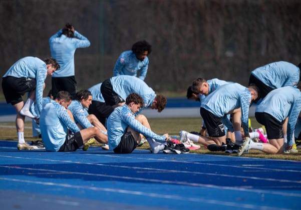 Football, Men, Season 2025 26, 2 Bundesliga, Hertha BSC, Training, f l Leon Jensen Hertha BSC , Paul Seguin Hertha BSC , Fabian Reese Hertha BSC , Maurice Krattenmacher Hertha BSC , Jeremy Dudziak Hertha BSC , Sebastian Grönning Hertha BSC , Marten Winkler Hertha BSC , Niklas Kolbe Hertha BSC , 17 03 2026, Copyright: xSebastianxRäppold MatthiasxKochx