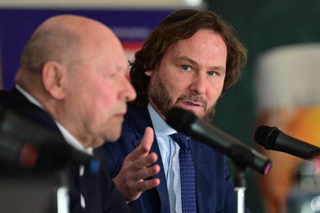 From left Czech head coach Miroslav Koubek and general manager of Czech Team Pavel Nedved speak during the press conference, PK, Pressekonferenz to announce Czech national football team s roster for World Cup qualifying playoff matches in Prague, Czech Republic, March 17, 2026. (CTKxPhoto MichalxKamaryt) CTKPhotoP2026031705265  CTKPhotoP2026031705265