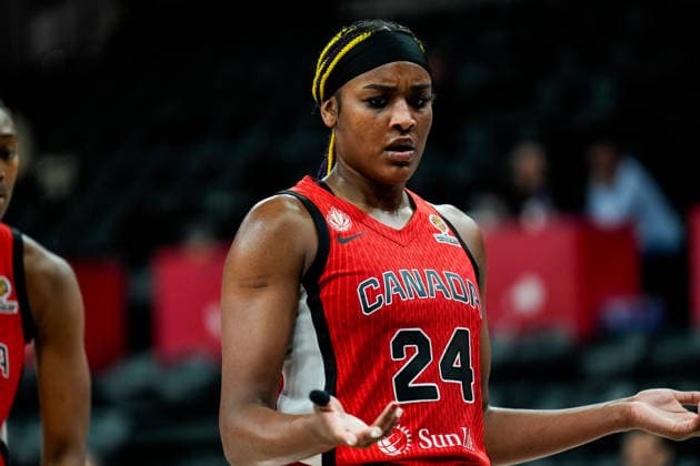 Australia v Canada - Women s World Cup 2026 Qualifier Aaliyah Edwards of Canada reacts during the Women s World Cup 2026 Qualifier between Australia and Canada at Turkcell Basketball Development Center in Istanbul, Turkey, on March 17, 2026. Istanbul Istanbul Turkey  Copyright: xYagizxGurtugx originalFilename:gurtug-australi260317_npP2x.jpg