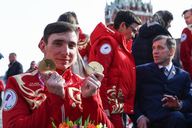 RUSSIA, MOSCOW - MARCH 17, 2026: Para cross-country skier Ivan Golubkov attends a press conference, PK, Pressekonferenz on the Russian team s performance at the 2026 Winter Paralympic Games, at the GUM department store. The Russian team scored third in the overall medal standings, bringing home the total of 12 medals (8 gold, 1 silver and 3 bronze) Moscow Press Conference Following 2026 Winter Paralympics  - ZUMAt113 20260317_zaa_t113_319 Copyright: xSergeixBulkinx