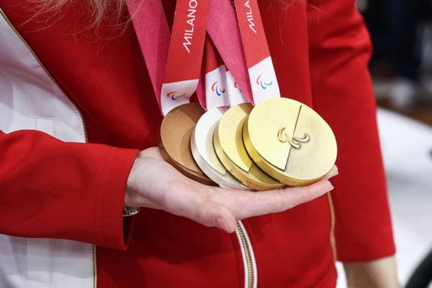 RUSSIA, MOSCOW - MARCH 17, 2026: Medals are seen during a press conference, PK, Pressekonferenz on the Russian team s performance at the 2026 Winter Paralympic Games, at the GUM department store. The Russian team scored third in the overall medal standings, bringing home the total of 12 medals (8 gold, 1 silver and 3 bronze). Sergei Bulkin TASS  90167405