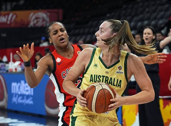 Australia v Canada - FIBA Women World Cup Qualifiers ISTANBUL, TURKIYE - MARCH 17: Australia player Isobel Borlase (front) and Canada player Shay Colley (2) battle for the ball during the FIBA Women World Cup Qualifiers Group C match between Australia and Canada at the Turkcell Basketball Development Center in Istanbul, Turkiye on March 17, 2026. Esra Bilgin Anadolu Istanbul Turkey. Editorial use only. Please get in touch for any other usage.  Copyright: x2026xAnadoluxEsraxBilginx