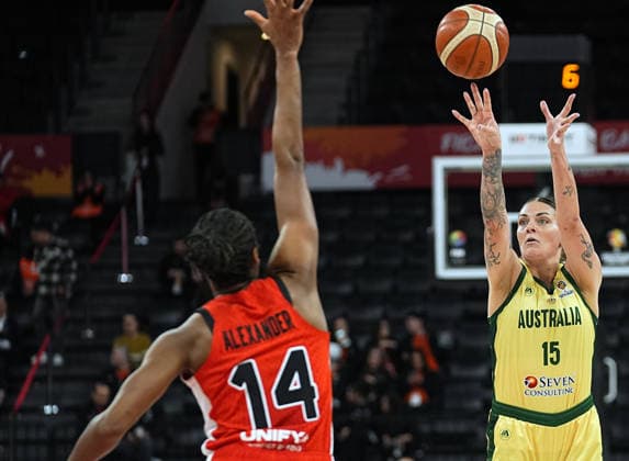 Australia v Canada - FIBA Women World Cup Qualifiers ISTANBUL, TURKIYE - MARCH 17: Australia player Cayla George (15) in action during the FIBA Women World Cup Qualifiers Group C match between Australia and Canada at the Turkcell Basketball Development Center in Istanbul, Turkiye on March 17, 2026. Esra Bilgin Anadolu Istanbul Turkey. Editorial use only. Please get in touch for any other usage.  Copyright: x2026xAnadoluxEsraxBilginx