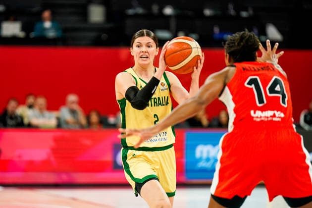 Australia v Canada - Women s World Cup 2026 Qualifier Jade Melbourne of Australia looks on during the Women s World Cup 2026 Qualifier between Australia and Canada at Turkcell Basketball Development Center in Istanbul, Turkey, on March 17, 2026. Istanbul Turkey  Copyright: xYagizxGurtugx originalFilename:gurtug-australi260317_npwnF.jpg