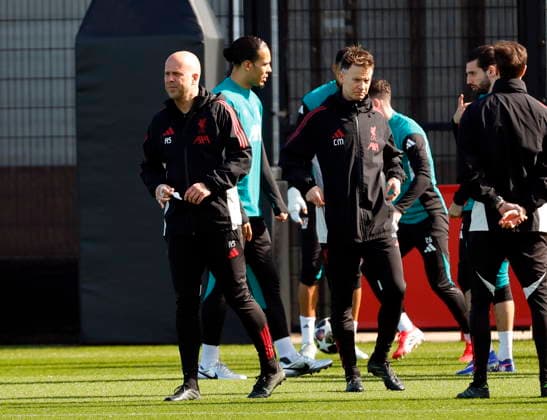 17th March 2026; AXA Training Centre, Liverpool, Merseyside, England; UEFA Champions League Football; Liverpool versus Galatasaray; Open Training; Liverpool manager Arne Slot  AlanxMartin Content restricted for UK based newspaper
