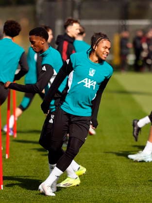 17th March 2026; AXA Training Centre, Liverpool, Merseyside, England; UEFA Champions League Football; Liverpool versus Galatasaray; Open Training; Rio Ngumoha of Liverpool  AlanxMartin Content restricted for UK based newspaper
