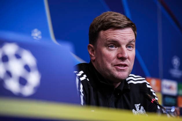 March 17, 2026, Barcelona, Barcelona, SPAIN: Eddie Howe, head coach of Newcastle United, attends the press conference, PK, Pressekonferenz ahead of the UEFA Champions League 2025 26, football match against FC Barcelona, Barca at Spotify Camp Nou Stadium on March 17, 2026 in Barcelona, Spain. Newcastle United Training Session And Press Conference - UEFA Champions League 2025 26  - ZUMAa181 20260317_zaa_a181_103 Copyright: xJavierxBorregox