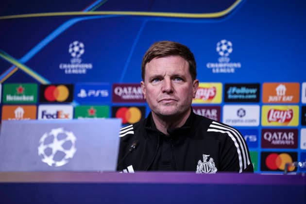 March 17, 2026, Barcelona, Barcelona, SPAIN: Eddie Howe, head coach of Newcastle United, attends the press conference, PK, Pressekonferenz ahead of the UEFA Champions League 2025 26, football match against FC Barcelona, Barca at Spotify Camp Nou Stadium on March 17, 2026 in Barcelona, Spain. Newcastle United Training Session And Press Conference - UEFA Champions League 2025 26  - ZUMAa181 20260317_zaa_a181_104 Copyright: xJavierxBorregox