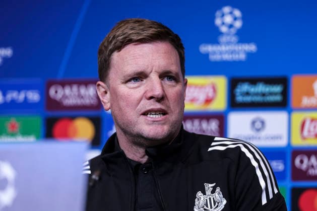 March 17, 2026, Barcelona, Barcelona, SPAIN: Eddie Howe, head coach of Newcastle United, attends the press conference, PK, Pressekonferenz ahead of the UEFA Champions League 2025 26, football match against FC Barcelona, Barca at Spotify Camp Nou Stadium on March 17, 2026 in Barcelona, Spain. Newcastle United Training Session And Press Conference - UEFA Champions League 2025 26  - ZUMAa181 20260317_zaa_a181_117 Copyright: xJavierxBorregox