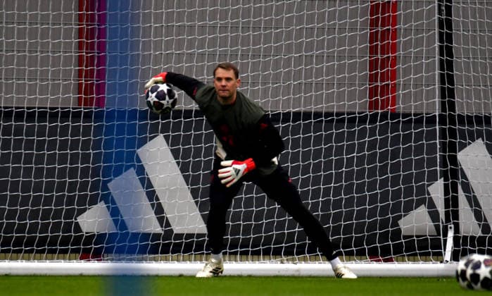 17 03 2026, FC Bayern Training Center, Munich, Training FC Bayern Munich , in the picture final training of FC Bayern Munich before the Champions League second leg against Atalanta Bergamo, goalkeeper Manuel Neuer Munich Photo by Midori Ikenouchi Hasan Bratic DeFodi Images