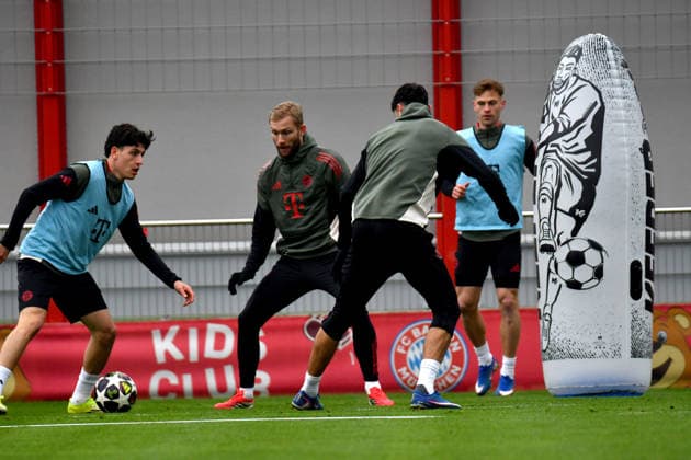 17 03 2026, FC Bayern Training Center, Munich, Training FC Bayern Munich , in the picture final training of FC Bayern Munich before the Champions League second leg against Atalanta Bergamo, Konrad Laimer Munich , Aleksandar Pavlovic Munich , Joshua Kimmich Munich Photo by Midori Ikenouchi Hasan Bratic DeFodi Images