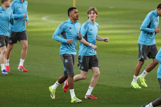March 17, 2026, Barcelona, Barcelona, SPAIN: Anthony Gordon and Joe Willock during the training day Newcastle United ahead UEFA Champions League 2025 26, football match against FC Barcelona, Barca at Spotify Camp Nou Stadium on March 17, 2026 in Barcelona, Spain. Barcelona SPAIN - ZUMAa181 20260317_zaa_a181_124 Copyright: xJavierxBorregox