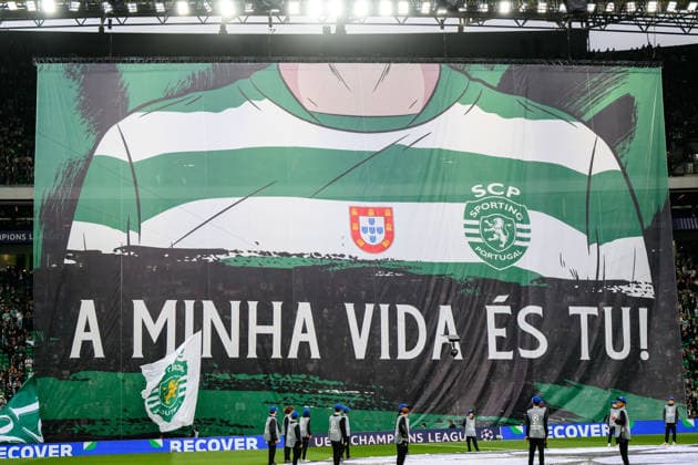260317 Fans of Sporting with a tifo ahead of the UEFA Champions League football match between Sporting CP and Bodo Glimt on March 17, 2026 in Lisbon Photo Marius Simensen BILDBYRAN COP 238 MM0063 bbeng football fotball fotboll soccer uefa champions league mesterligaen bodo glimt sporting clube de portugal sporting lisboa sporting lisbon sporting cp publik  Copyright: MARIUSxSIMENSEN BB260317BB627