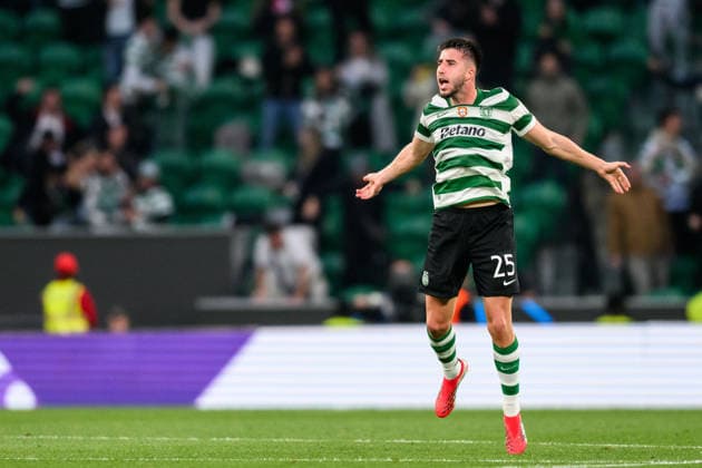 260317 Goncalo Inacio of Sporting celebrates after the 0 1 goal during the UEFA Champions League football match between Sporting CP and Bodo Glimt on March 17, 2026 in Lisbon Photo Marius Simensen BILDBYRAN COP 238 MM0063 bbeng football fotball fotboll soccer uefa champions league mesterligaen bodo glimt sporting clube de portugal sporting lisboa sporting lisbon sporting cp jubel  Copyright: MARIUSxSIMENSEN BB260317BB690