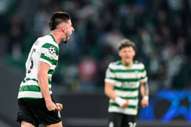 260317 Goncalo Inacio of Sporting celebrates after the 0 1 goal during the UEFA Champions League football match between Sporting CP and Bodo Glimt on March 17, 2026 in Lisbon Photo Marius Simensen BILDBYRAN COP 238 MM0063 bbeng football fotball fotboll soccer uefa champions league mesterligaen bodo glimt sporting clube de portugal sporting lisboa sporting lisbon sporting cp jubel  Copyright: MARIUSxSIMENSEN BB260317BB696