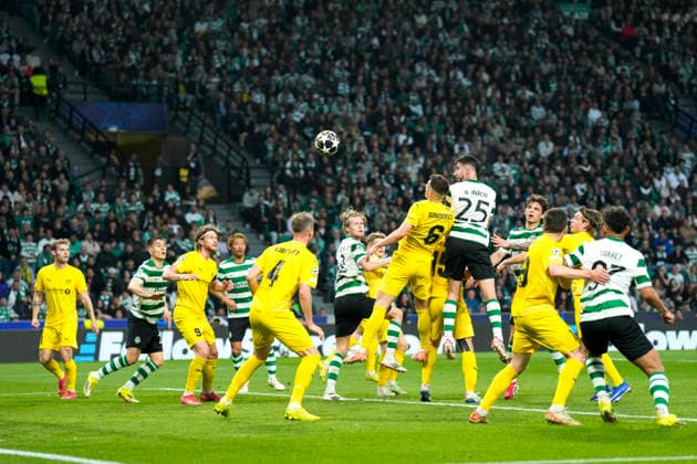 Football, Champions League 2025 2026 Sporting Lisbon Bodo Glimt Lisbon, Portugal 20260317 Goncalo Inacio scores 1 0 for Sporting during the football match in the Champions League between Sporting Lisboa and Bodo Glimt at Estadio JosÃ Alvalade Photo Fredrik Varfjell NTB Lisboa Portugal EDITORIAL USE ONLY RESTRICTED USE FOR BETTING COMPANIES  Copyright: xFredrikxVarfjellx xNTBx