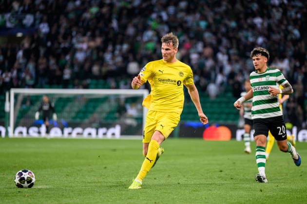 260317 Odin Bjortuft of Bodo Glimt and Maximiliano Araujo of Sporting during the UEFA Champions League football match between Sporting CP and Bodo Glimt on March 17, 2026 in Lisbon Photo Marius Simensen BILDBYRAN COP 238 MM0063 bbeng football fotboll soccer uefa champions league mesterligaen bodo glimt sporting clube de portugal sporting lisboa sporting lisbon sporting cp  Copyright: MARIUSxSIMENSEN BB260317BB702