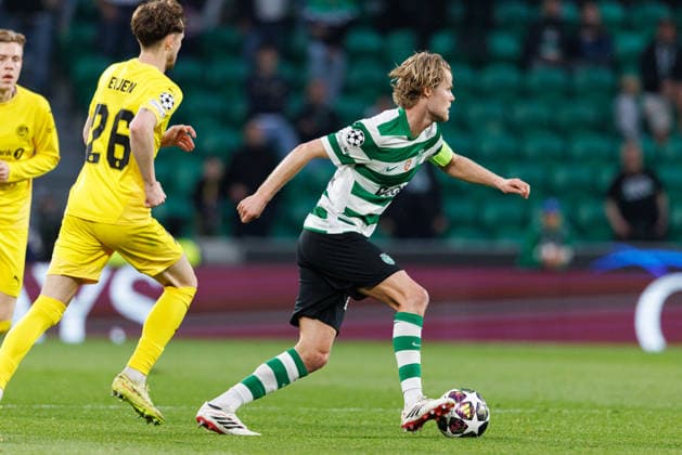 Morten Hjulmand seen during UEFA Champions League Round of 16 game between teams of Sporting CP and FK Bodo Glimt at Estadio Jose Alvalade (Maciej Rogowski Ball Raw Images) Lisbon Estadio Jose Alvalade Portugal Copyright: xMaciejxRogowskix maciejrogowski_sporting_bodo_2526_ROG6464