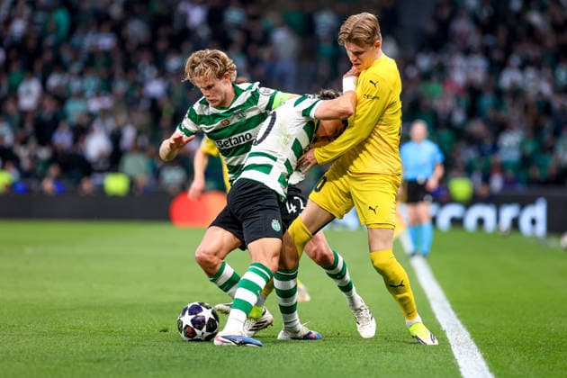 Jens Petter Hauge of Bodo Glimt battles for the ball Maximiliano Araujo of Sporting CP during the UEFA Champions League, Last 16, second-leg football match between Sporting Clube de Portugal vs Bodo Glimt at Estadio Jose Alvalade on March 17, 2026 in Lisbon, Portugal. UEFA Champions League - Sporting CP vs Bodo Glimt (Valter Gouveia SPP)  Copyright: xValterxGouveia SPPx spp-en-VaGo-VG_L1810