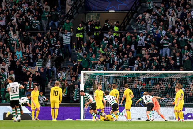 Goncalo Inacio of Sporting CP celebrates after scoring the team s first goal during the UEFA Champions League, Last 16, second-leg football match between Sporting Clube de Portugal vs Bodo Glimt at Estadio Jose Alvalade on March 17, 2026 in Lisbon, Portugal. UEFA Champions League - Sporting CP vs Bodo Glimt (Valter Gouveia SPP)  Copyright: xValterxGouveia SPPx spp-en-VaGo-VG_L1818