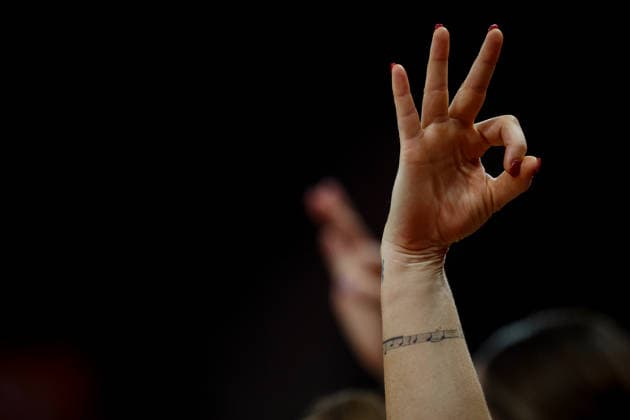 Australia vs Canada Women s Basketball World Cup 2026 Qualifying Tournaments Australian national team, Nationalteam shows a three point sign during the Women s Basketball World Cup 2026 Qualifying Tournaments Group Phase - Group A between Australia National Team and Canada National Team at Turkcell Basketball Development Center on March 17, 2026 in Istanbul, Turkey. Istanbul Istanbul Turkey Copyright: xBurakxBasturkx