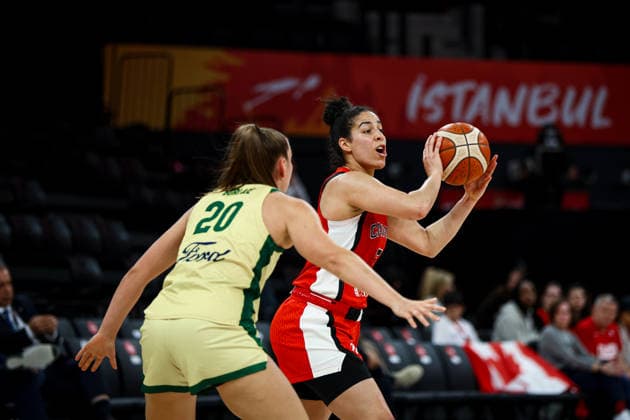 Australia vs Canada Women s Basketball World Cup 2026 Qualifying Tournaments Kia Nurse of Canada national team, Nationalteam passes the ball during the Women s Basketball World Cup 2026 Qualifying Tournaments Group Phase - Group A between Australia National Team and Canada National Team at Turkcell Basketball Development Center on March 17, 2026 in Istanbul, Turkey. Istanbul Istanbul Turkey Copyright: xBurakxBasturkx