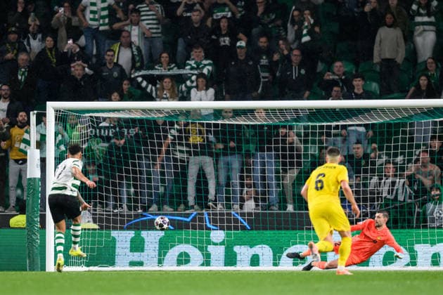 260317 Luis Suarez of Sporting scores the 3 0 goal on penalty against goalkeeper Nikita Haikin of Bodo Glimt during the UEFA Champions League football match between Sporting CP and Bodo Glimt on March 17, 2026 in Lisbon Photo Marius Simensen BILDBYRAN COP 238 MM0063 bbeng football fotball fotboll soccer uefa champions league mesterligaen bodo glimt sporting clube de portugal sporting lisboa sporting lisbon sporting cp  Copyright: MARIUSxSIMENSEN BB260317BB814
