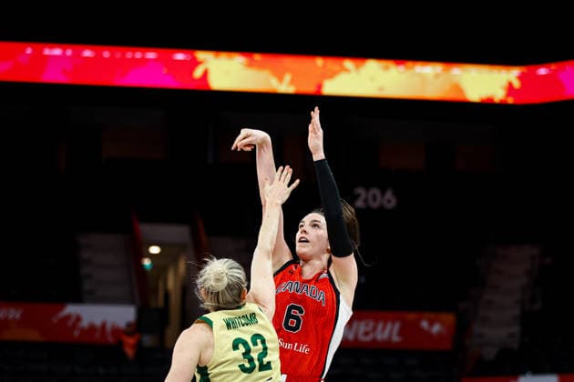 Australia vs Canada Women s Basketball World Cup 2026 Qualifying Tournaments Bridget Carleton of Canada national team, Nationalteam shoots a two-pointer during the Women s Basketball World Cup 2026 Qualifying Tournaments Group Phase - Group A between Australia National Team and Canada National Team at Turkcell Basketball Development Center on March 17, 2026 in Istanbul, Turkey. Istanbul Istanbul Turkey Copyright: xBurakxBasturkx