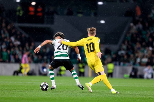 Maximiliano Araujo of Sporting CP battles for the ball Jens Petter Hauge of Bodo Glimt during the UEFA Champions League, Last 16, second-leg football match between Sporting Clube de Portugal vs Bodo Glimt at Estadio Jose Alvalade on March 17, 2026 in Lisbon, Portugal. UEFA Champions League - Sporting CP vs Bodo Glimt (Valter Gouveia SPP)  Copyright: xValterxGouveia SPPx spp-en-VaGo-VG_L1951