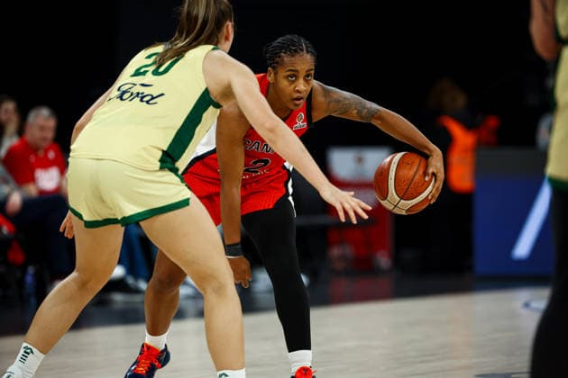 Australia vs Canada Women s Basketball World Cup 2026 Qualifying Tournaments Shay Colley of Canada national team, Nationalteam dribbles the ball during the Women s Basketball World Cup 2026 Qualifying Tournaments Group Phase - Group A between Australia National Team and Canada National Team at Turkcell Basketball Development Center on March 17, 2026 in Istanbul, Turkey. Istanbul Istanbul Turkey Copyright: xBurakxBasturkx