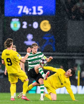 260317 Morten Hjulmand of Sporting and Sondre Brunstad Fet of Bodo Glimt during the UEFA Champions League football match between Sporting CP and Bodo Glimt on March 17, 2026 in Lisbon Photo Marius Simensen BILDBYRAN COP 238 MM0063 bbeng football fotball fotboll soccer uefa champions league mesterligaen bodo glimt sporting clube de portugal sporting lisboa sporting lisbon sporting cp  Copyright: MARIUSxSIMENSEN BB260317BB817