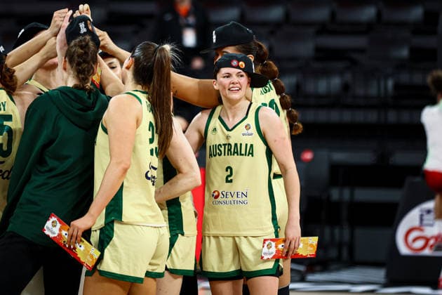Australia vs Canada Women s Basketball World Cup 2026 Qualifying Tournaments Jade Melbourne of Australian national team, Nationalteam celebrates the team qualification during the Women s Basketball World Cup 2026 Qualifying Tournaments Group Phase - Group A between Australia National Team and Canada National Team at Turkcell Basketball Development Center on March 17, 2026 in Istanbul, Turkey. Istanbul Istanbul Turkey Copyright: xBurakxBasturkx